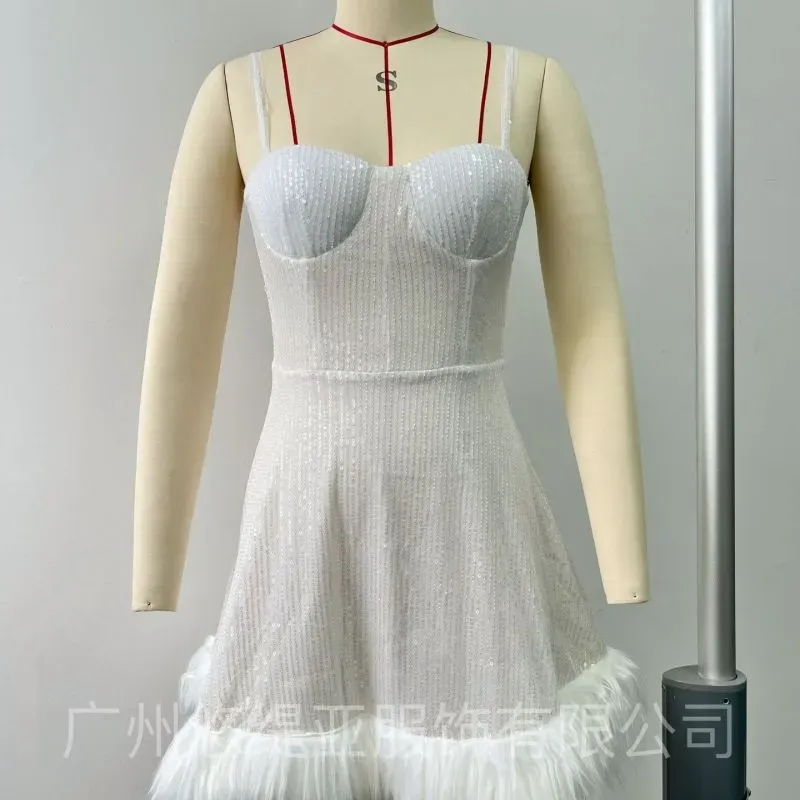 Women Elegant Party Sequined Feather Evening Gown - Image 6