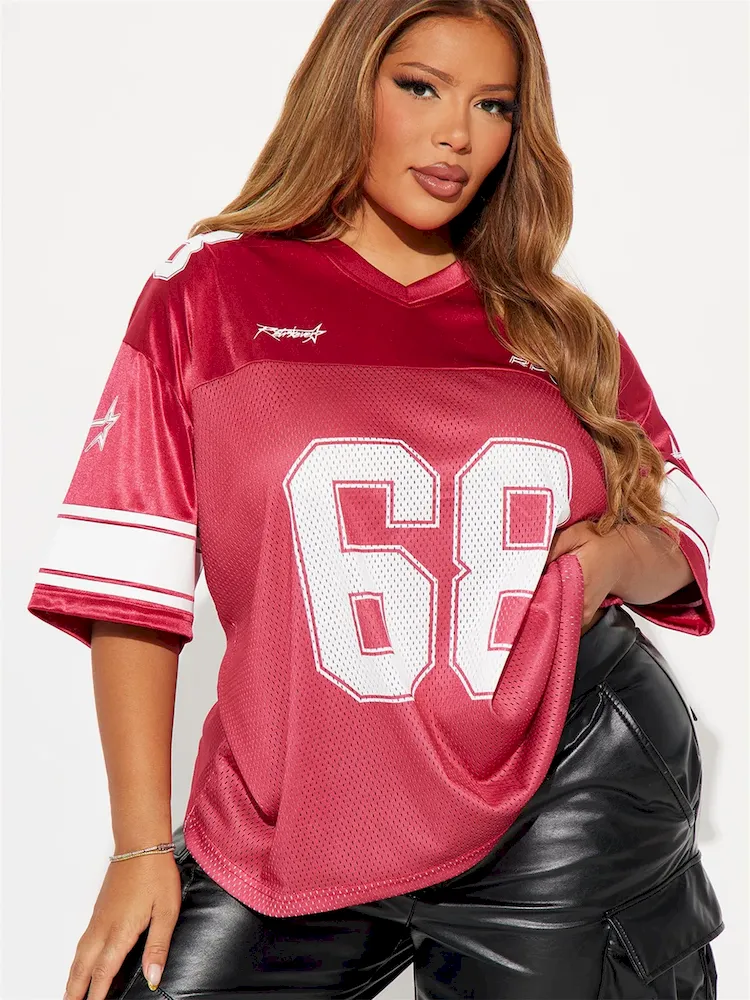 Women Fashion Casual Loose Patchwork Digital Print Short Sleeve V-Neck Jersey T-Shirt - Image 6