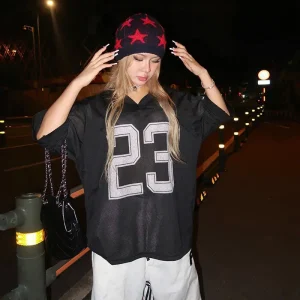 Summer Women Street Fashion Hot Girl Number Printed Loose Sports Jersey T-Shirt Top