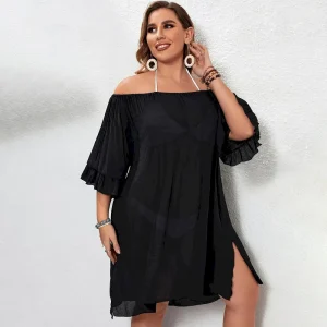Women Fashion Plus Size Beach Off Shoulder Short-Sleeve Cover-Ups
