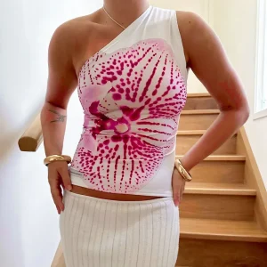 Women Fashion Sexy Floral Print Slant Shoulder Tank Top