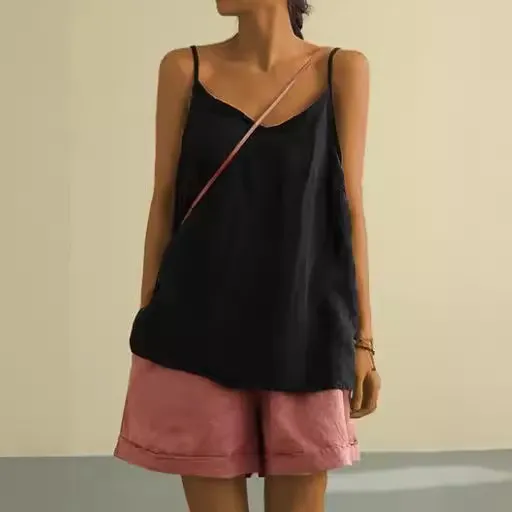 Women Casual Solid Color Cotton Linen Camisole - Image 2