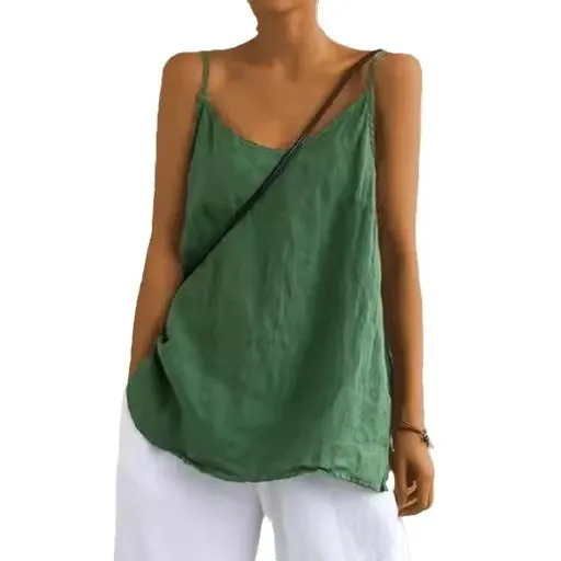 Women Casual Solid Color Cotton Linen Camisole - Image 3