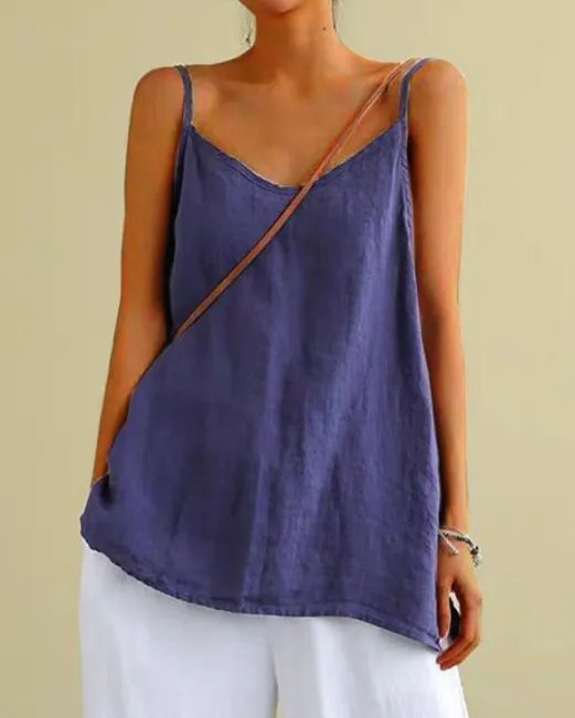 Women Casual Solid Color Cotton Linen Camisole - Image 4