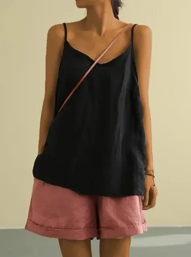 Women Casual Solid Color Cotton Linen Camisole - Image 6