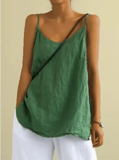 Women Casual Solid Color Cotton Linen Camisole - Image 8