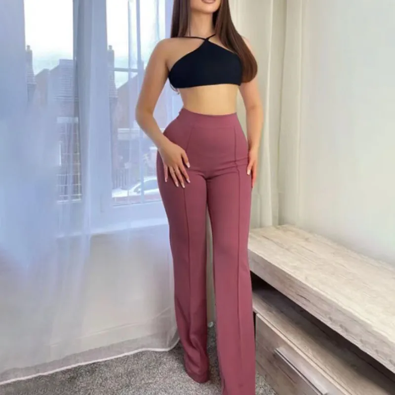 Women Fashion Casual Solid Color Wide Leg Micro-Flared Pants