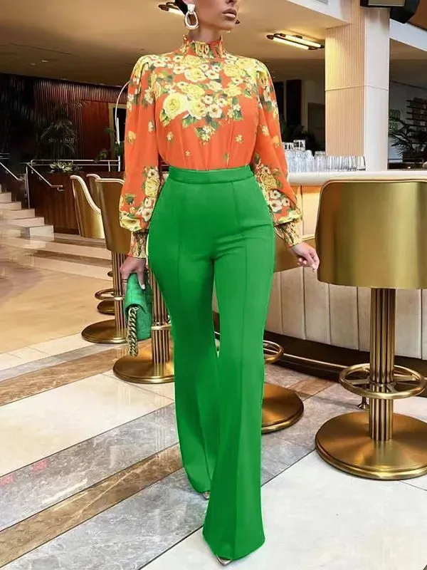 Women Fashion Casual Solid Color Wide Leg Micro-Flared Pants - Image 2