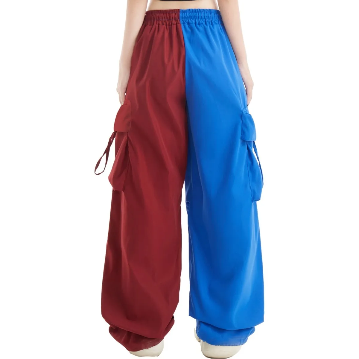 Women Fashion Casual Contrast Color Matching Drawstring Wide Leg Sports Pants - Image 2