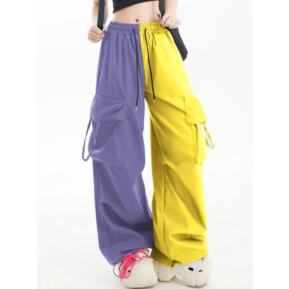 Women Fashion Casual Contrast Color Matching Drawstring Wide Leg Sports Pants - Image 3