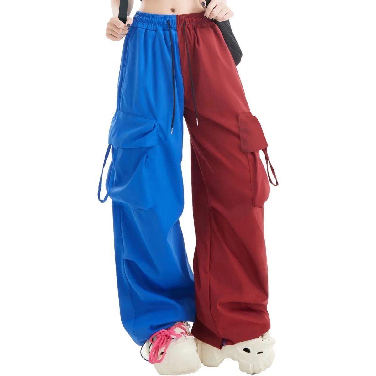 Women Fashion Casual Contrast Color Matching Drawstring Wide Leg Sports Pants - Image 5