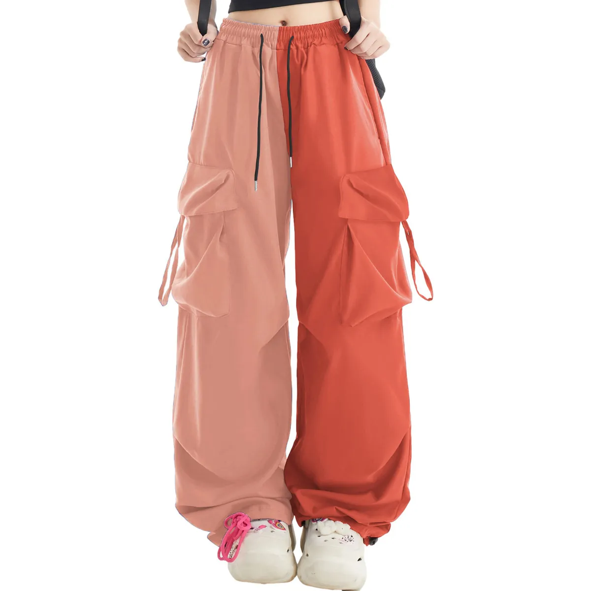 Women Fashion Casual Contrast Color Matching Drawstring Wide Leg Sports Pants - Image 6