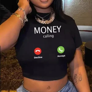 Women Fashion Sexy Printed Short-Sleeve Crop Top