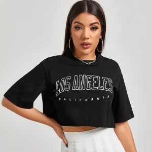 Women Fashion Sexy Letter Heart Printed Short-Sleeve Crop Top