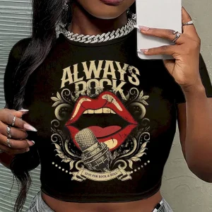 Women Fashion Sexy Letter Mouth Printed Crop Top