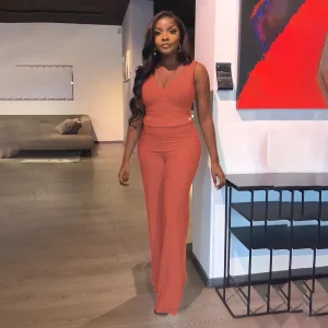 Women Fashion Casual Solid Color Sleeveless Crop Top High Waist Slim Fit Pants Two-Piece Set