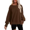 Women Fashion Casual Solid Color Round Neck Split Sweatshirt