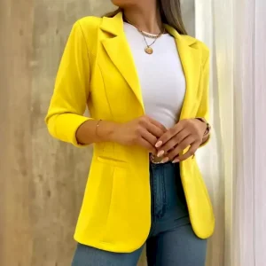 Women Casual Solid Color Lapel Long Sleeve Blazer