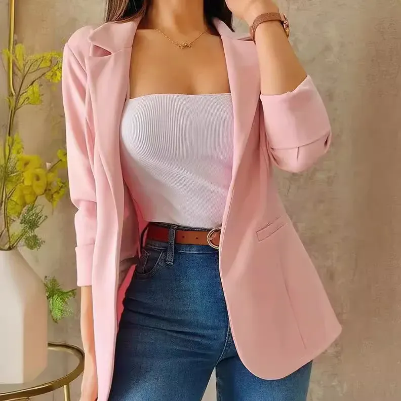 Women Casual Solid Color Lapel Long Sleeve Blazer - Image 2