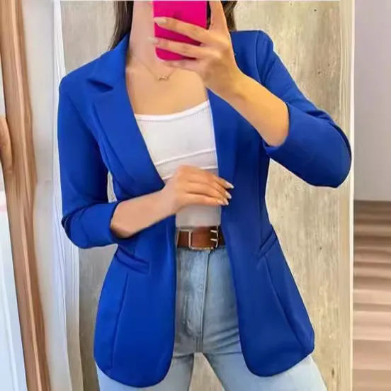 Women Casual Solid Color Lapel Long Sleeve Blazer - Image 3