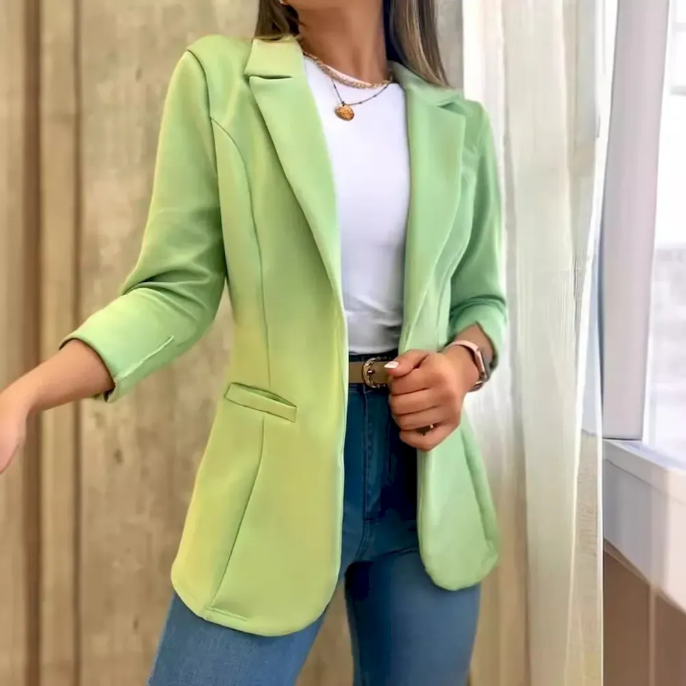 Women Casual Solid Color Lapel Long Sleeve Blazer - Image 4