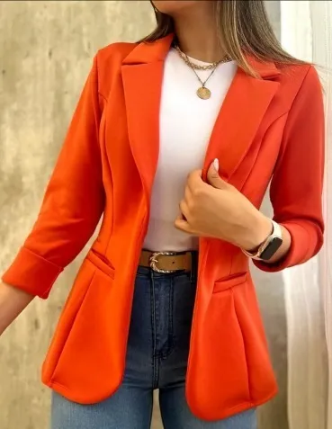 Women Casual Solid Color Lapel Long Sleeve Blazer - Image 5