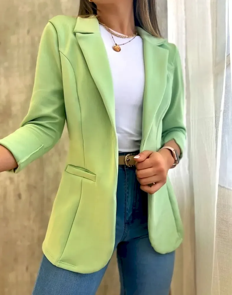 Women Casual Solid Color Lapel Long Sleeve Blazer - Image 6