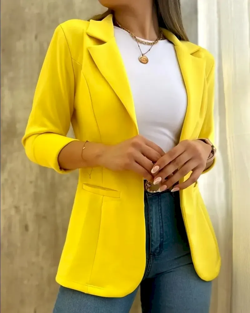 Women Casual Solid Color Lapel Long Sleeve Blazer - Image 7