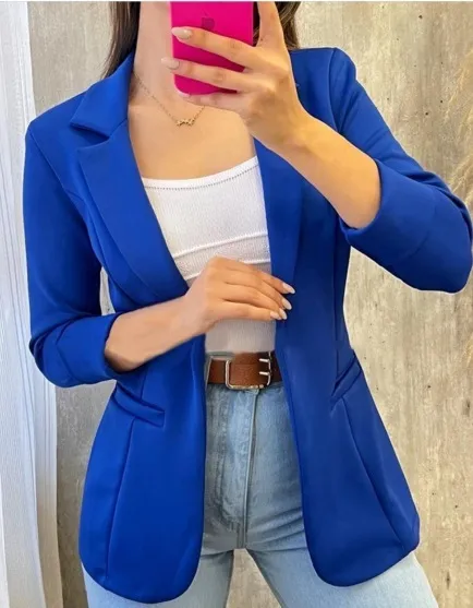 Women Casual Solid Color Lapel Long Sleeve Blazer - Image 8