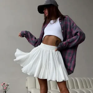 Street Women Fashion Solid Color Pleated Skirt