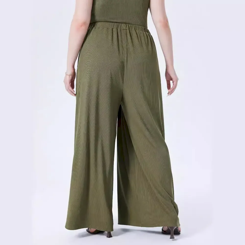 Women Casual Plus Size Solid Color Loose Elastic-Waist Pants - Image 2