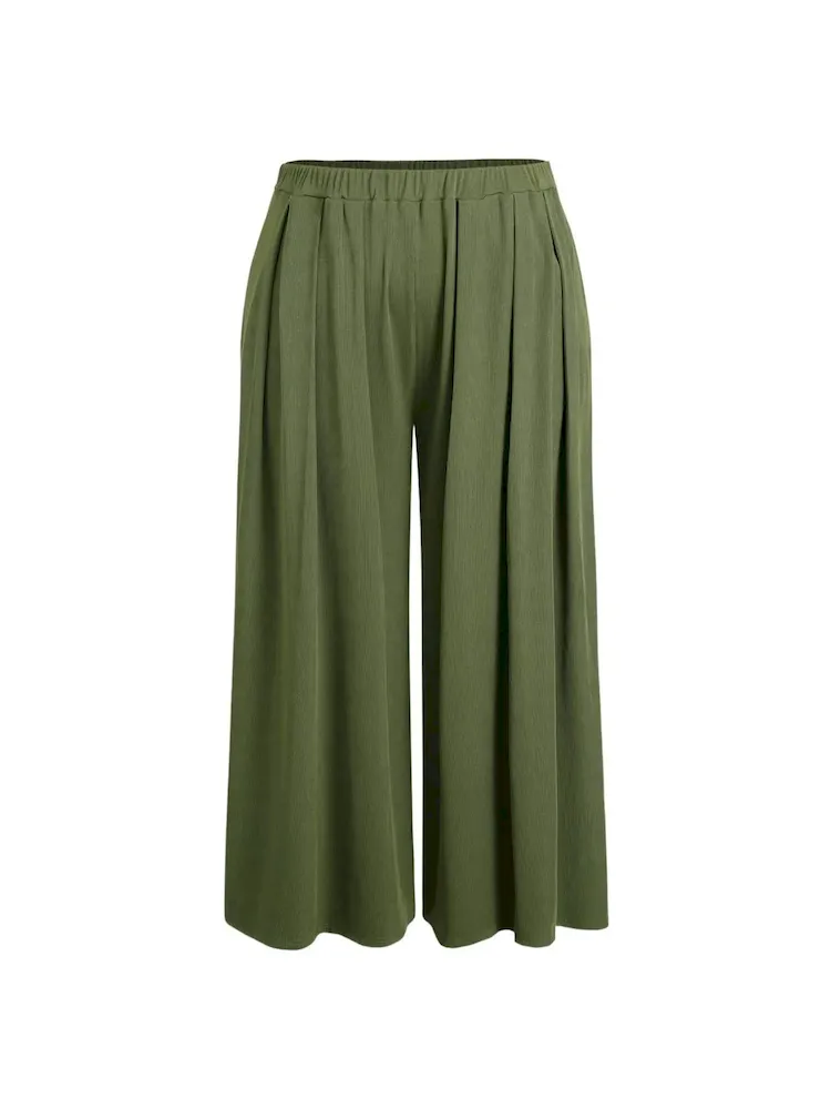 Women Casual Plus Size Solid Color Loose Elastic-Waist Pants - Image 5
